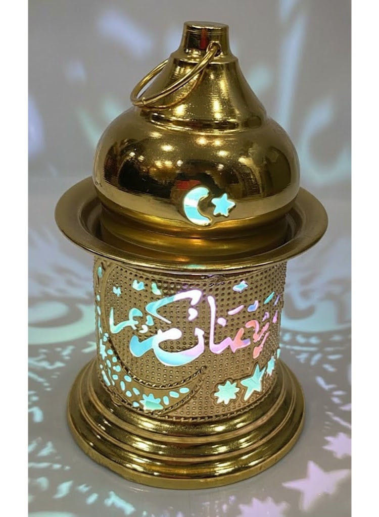 فانوس رمضان ميني ذهبي، ديكور رمضاني مضيء مع نقوش هلال ونجوم، هدية رمضانية - Image 3